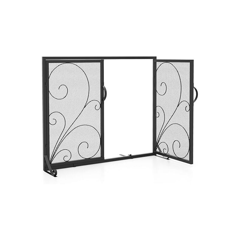 Goplus - cran de Cheminée pour Isolation des Étincelles et Cendres, Pare-Feu de Cheminée, Panneau Protection Cheminée Décoratif, pour Salon, Chambre,