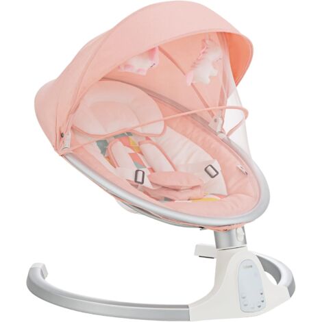 GOPLUS Elektrische Babywippe, Babyschaukel mit 5 Swing-Modus, 3 Timing-Modus 10 Melodien, mit Ferbedienung, Bluetoothfunktion, Spielzeug, Moskitonetz & Verdeck für 0-6 Monate, Rosa