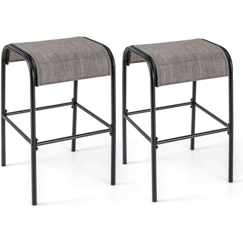 Ensemble de 2 Tabourets de Bar, Chaise de Bar de Patio de 76CM, Charge 180 kg, Siège en Tissu Incurvé sans Dossier, avec Repose-Pieds en Métal, pour