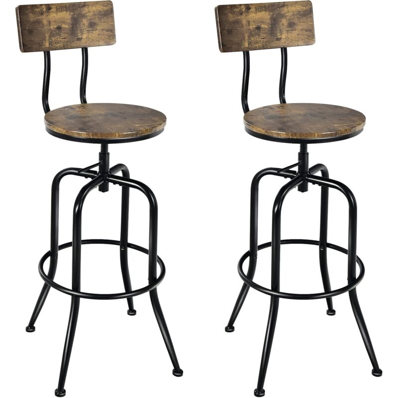 Ensemble de 2 Tabourets de Bar, Chaises de Bar Industrielles Hautes Pivotants avec Siège Réglable, Dossier en Forme d'arc et Repose-Pieds, Idéal pour