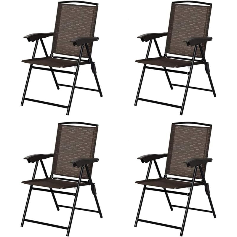 Goplus - Ensemble de 4 Chaises Pliantes en Textilène Respirant, Lot de 4 Chaises de Jardin avec Dossier Réglable 90-124 Degré et Accoudoirs