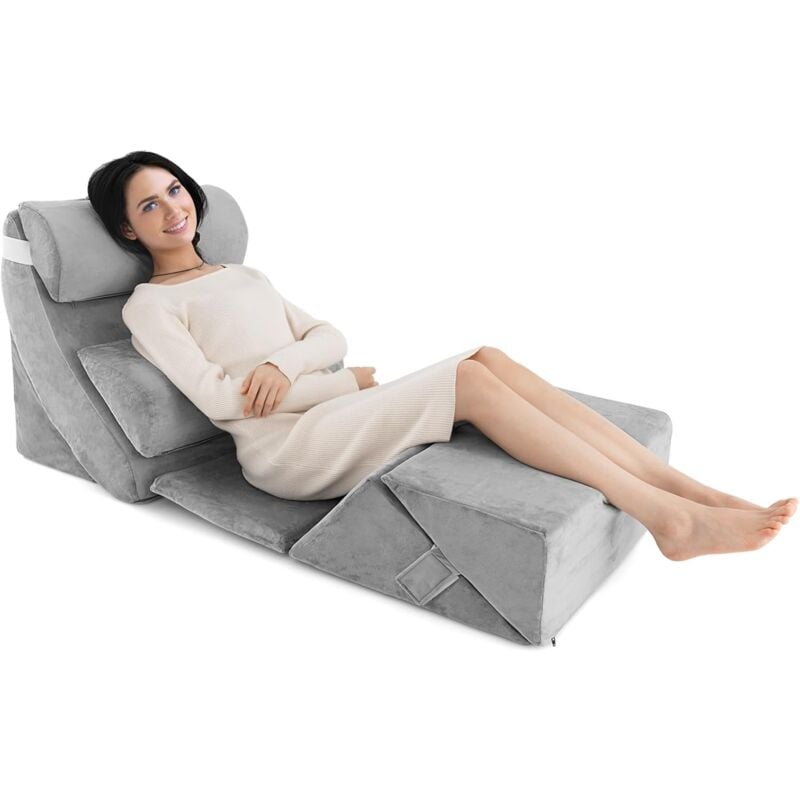 Goplus - Ensemble de 7 Coussins de Lecture, Inclinés pour Soulager douleurs 7 Coussin en Mousse à Mémoire de Forme Ajustable, Gris