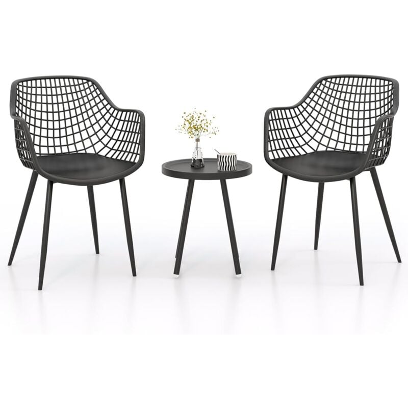 Ensemble de Bistrot 3 Pièces, Salon de Jardin 2 Personnes avec Sièges Elargis, Table de Jardin d'Extérieur avec 2 Chaises pour Porche, Balcon,