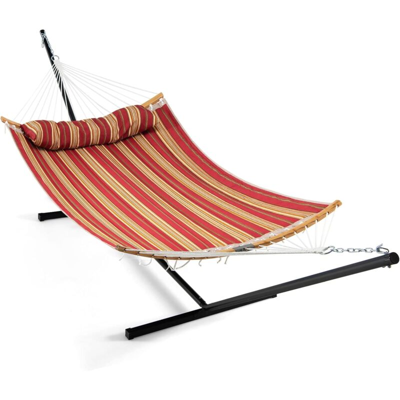 Ensemble de Hamac d'exterieur et Support avec Oreiller Detachable, Barre 135CM de repartition en Bambou incurvee Patio, Cour, Plage et Jardin