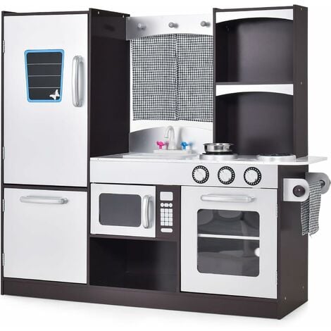 GOPLUS Cuisine Kit De Jeu Enfant Avec Effets Sonores Et Lumineux, Cafetière, Four, Evier, Micro-ondes, Ustensiles Et Accessoires Riches, Cuisine En Bois Pour Enfants 3+ Ans