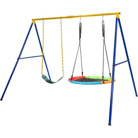 Goplus – Ensemble de portique avec 2 balançoires – Dimensions 249x185x182 cm – Charge 300 kg – Inclus 4 piquets antidérapants