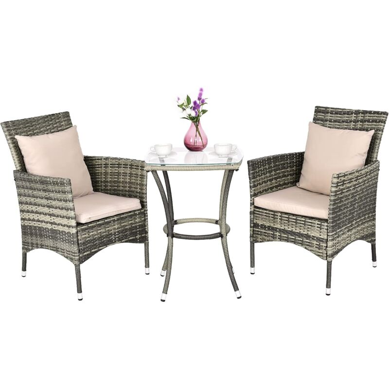 Goplus - Ensemble de Salon de Jardin 1 Table et 2 Chaises, Ensemble de Mobilier Cadre en Fer avec 4 Coussins, Meuble d'Interieur et d'Exterieur pour
