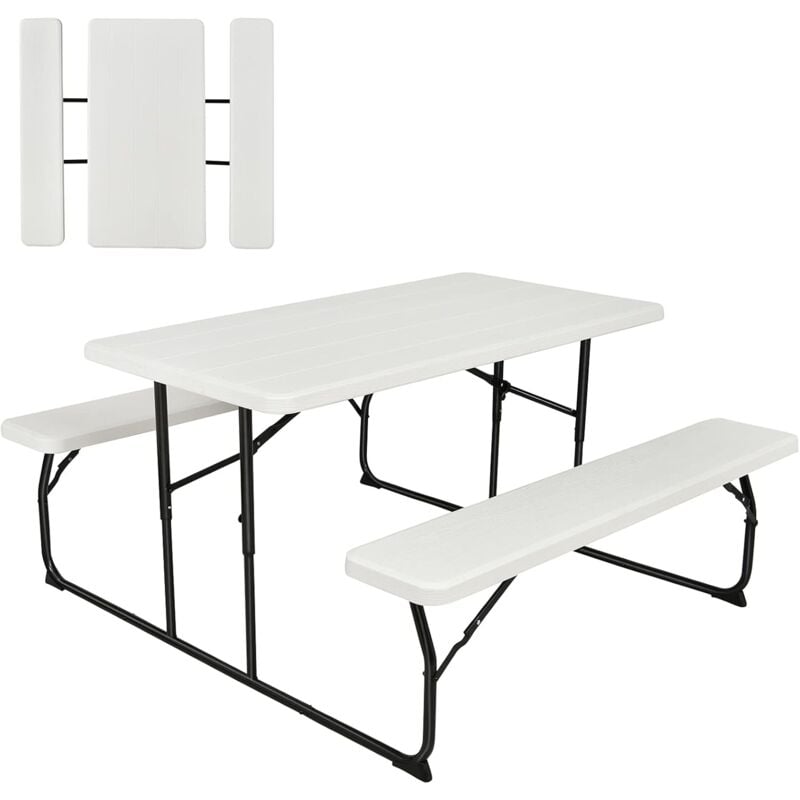 Ensemble de Table de Pique-Nique Pliante-Table de Camping Intérieure et Extérieure pour 4 Personnes-pour Patio/Jardin Blanc - Goplus