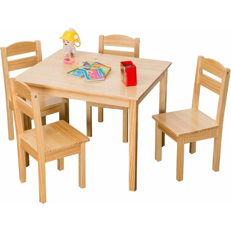 Goplus - Ensemble de Table et 4 Chaises pour Enfants, Meuble Multifonctionnel en Bois et mdf de 4 Places, Hauteur Convenable et Stable, pour Manger,