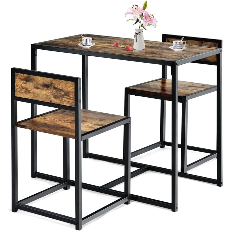 Goplus - Ensemble de Table et Chaises Compacte et Antiderapante avec Cadre en Metal, Table avec 2 Chaises Robuste et Pratique, Style Retro pour Salle