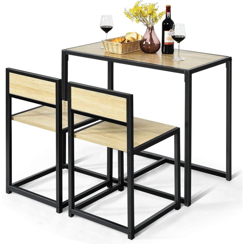 GOPLUS Ensemble de Table et Chaises Compacte et Antiderapante avec Cadre en Metal, Table avec 2 Chaises Robuste et Pratique, Style Retro Ideal pour