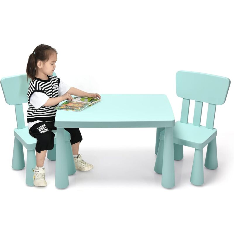Goplus - Ensemble de Table et Chaises pour Enfants,Table et 2 Chaises en Plastique pour Activités d'étude,Utilisation Intérieure ou Extérieure pour