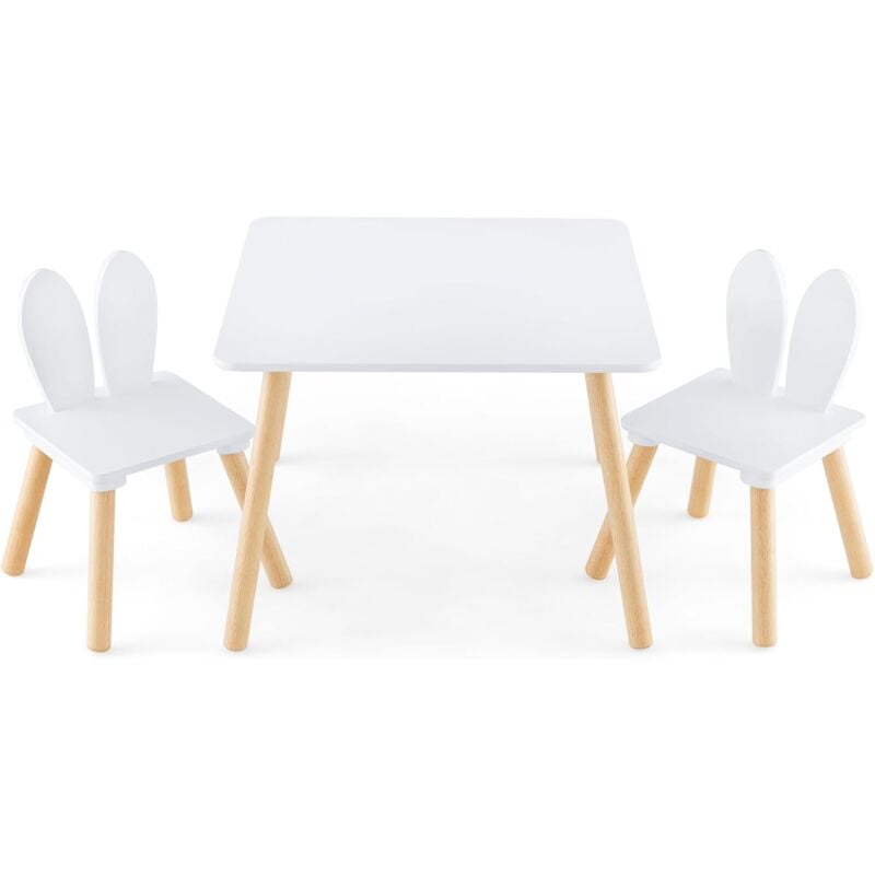 Table Enfant avec Chaise, Table d'Activités pour Tout-Petits avec Dossier Ergonomique en Forme d'oreille de Lapin, Coins Arrondis 1 Table 2 Chaises