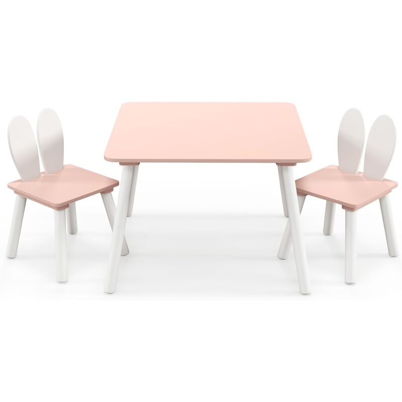 GOPLUS Table Enfant avec Chaise, Table d'Activités pour Tout-Petits avec Dossier Ergonomique en Forme d'oreille de Lapin, Coins Arrondis 1 Table 2