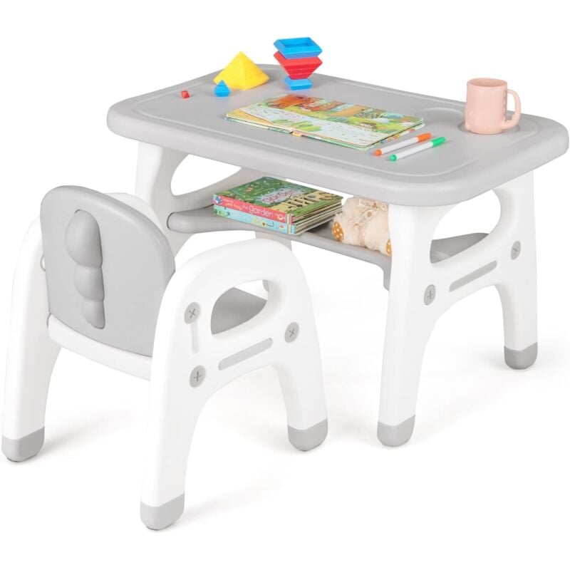 Ensemble Table et Chaise pour Enfant en Forme de Dinosaure, Table et Chaise Multifonctionnelle avec 3 Blocs, Table pour Enfant avec Etagere, pour