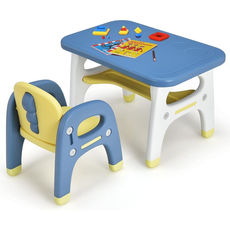 Ensemble Table et Chaise pour Enfant en Forme de Dinosaure, Table et Chaise Multifonctionnelle avec 3 Blocs, Table pour Enfant avec Etagere, pour