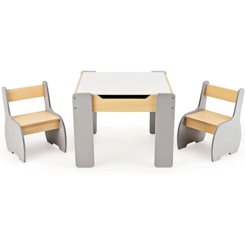 Goplus - Ensemble Table et Chaises pour Enfants 3PCS, avec Plateau Rabattable, Dossier Ergonomique, 4-en-1 Table d'Activités en mdf avec Motif