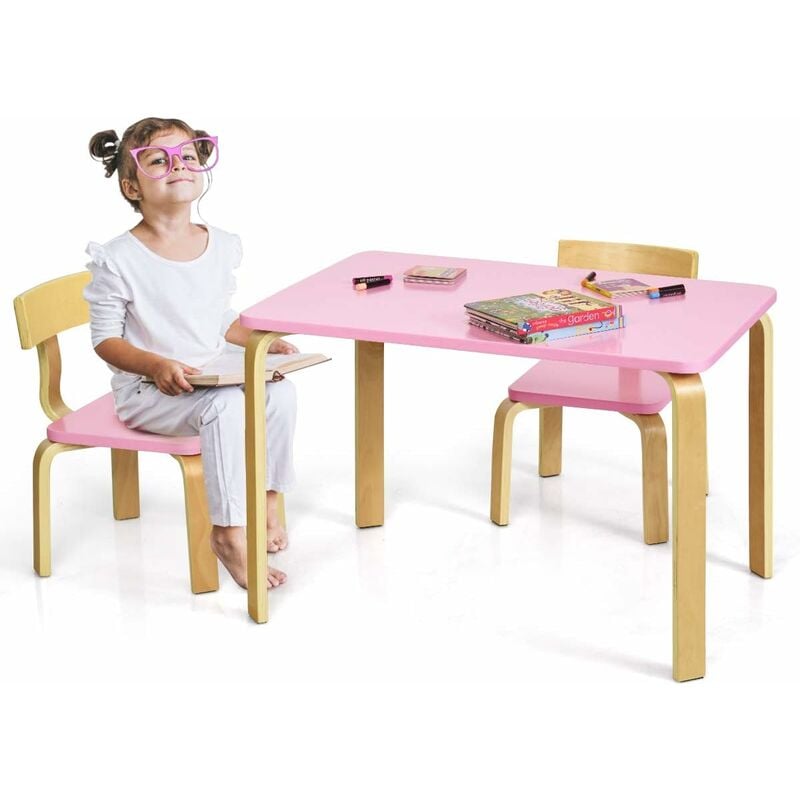 Ensembles de Tables et Chaises en Bois, Meuble Bebe Ergonomique Inclus 2 Chaises, Table Carree avec Bords Lisses et Sûrs, Convient aux Petits Enfants