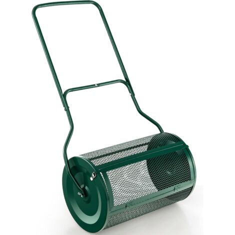 GOPLUS Épandeur de Compost de 60,5CM Capacité 76L-Poignée en U-Loquets Latéraux-Rouleau Métallique-Épandeur à Engrais Vert