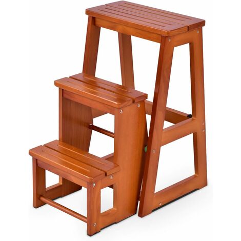 Goplus – Escabeau pliable 3 marches en bois de pin – Dimensions 57 x 39 x 65 cm – Résistant à la moisissure – Coins arrondis pour sécurité