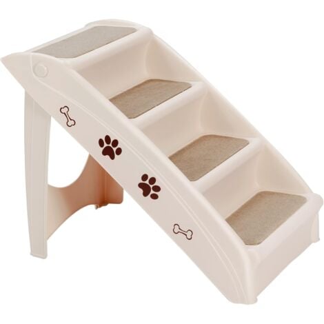GOPLUS Escalier Pliable pour Animaux/Chien/Chat, Escalier en Plastique avec 4 Marches, Feutre Confortable et Coussinets Antiderapants, Charge Max 60KG (Beige)