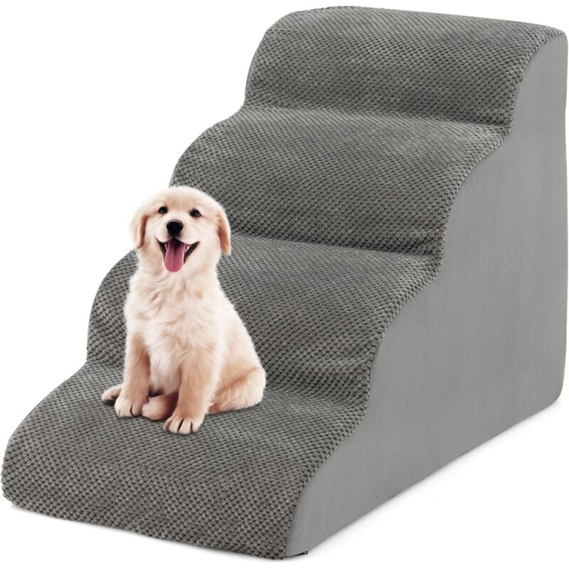 Goplus - Escalier pour Chien Chat à 3 Marches,en éponge Haute Densité,Rampe avec Fond Antidérapant,Couverture Lavable, 41x72x51cm,Gris
