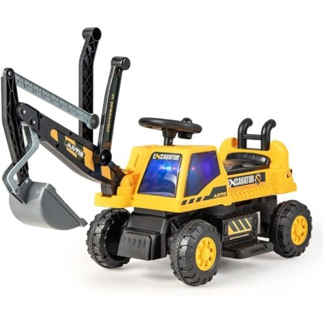GOPLUS Escavatore Elettrico per Bambini, Ruspa Cavalcabile con pedali, pala flessibile e Spazio di Archiviazione Nascosto, per Bambini dai 3 Anni (Giallo)