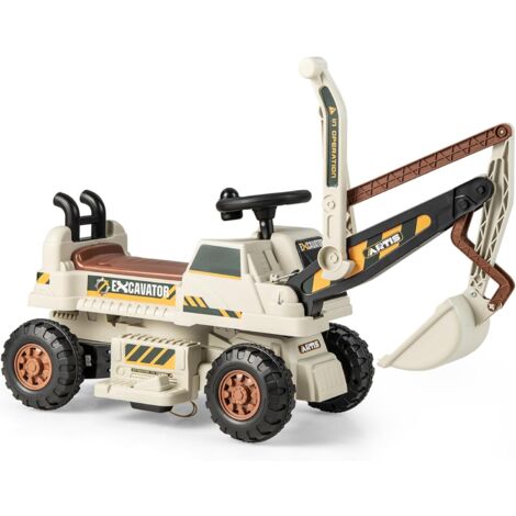 GOPLUS Escavatore Elettrico per Bambini, Ruspa Cavalcabile con pedali, pala flessibile e Spazio di Archiviazione Nascosto, per Bambini dai 3 Anni (Grigio 2)