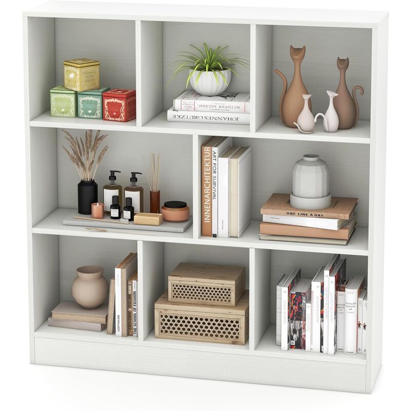 Goplus - tagère 8-Cube, Bibliothèque de Rangement à 3 Niveaux avec Compartiments Ouverts, 2 Kits Anti-basculement, Armoire Basse pour Livres &