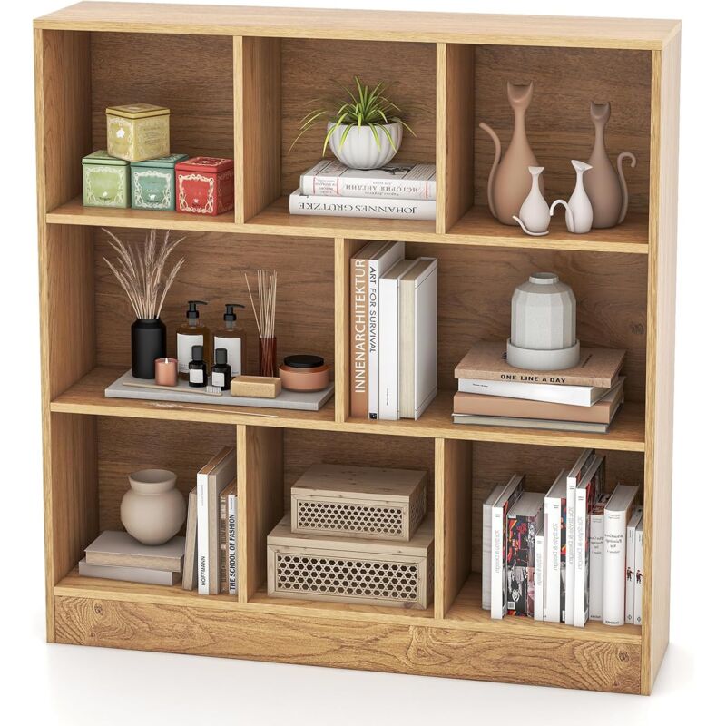 Goplus – Bibliothèque enfant 8 cubes – Dimensions 100 x 24 x 104 cm – Bois d'ingénierie naturel – 2 kits anti-basculement inclus – Armoire basse pour