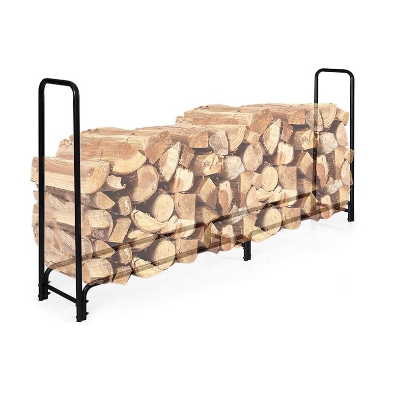 Goplus - tagère à Bois de Chauffage en Métal, Porte-Bûches avec Grande Capacité pour Cheminée, Patio, Terrasse, 250 x 36 x 122,5 cm