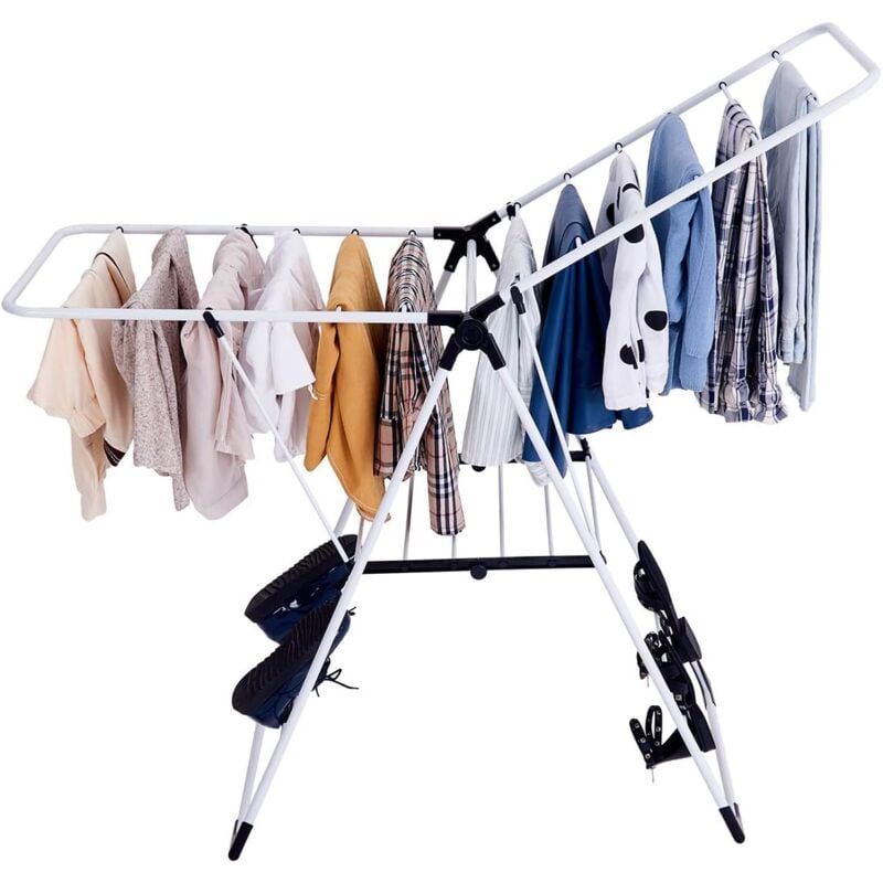 Tendoir à Linge Pliable Portable en Acier Inoxydable-Rangement pour Vêtements de Lessive-Utilisation Intérieur/Extérieur - Goplus