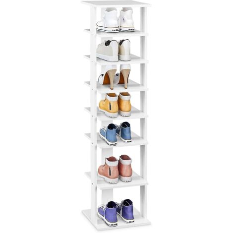 Goplus – Étagère à chaussures 7 niveaux en bois mdf – Dimensions 27,5 x 26,5 x 110 cm – Hauteurs ajustables pour chaussures à talons et bottes – Finition blanche