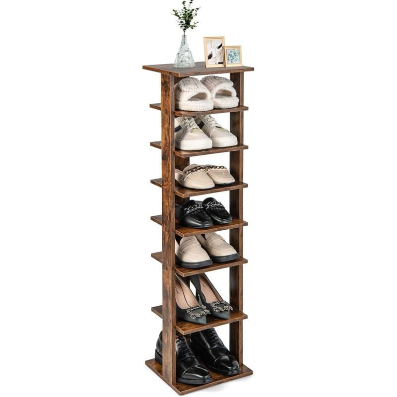 Tagère à Chaussures à 7 Niveaux en Bois, Range-Chaussures Vertical et Compact en Hauteur Différente, Organisateur de Rangement pour Couloir Salon