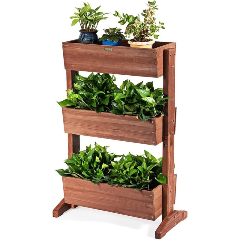 Goplus - tagère à Fleurs en Bois, Support de Pots de Fleurs à 3 Niveaux Amovibles, Inclinaison Ajustable, Étagère Plantes Polyvalent, Idéal pour