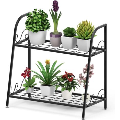GOPLUS étagère à Fleurs en Fer-60 x 30,5 x 61,5 CM-Support de Pots de Fleurs à 2 Niveaux-étagère Polyvalente Intérieur&Extérieur