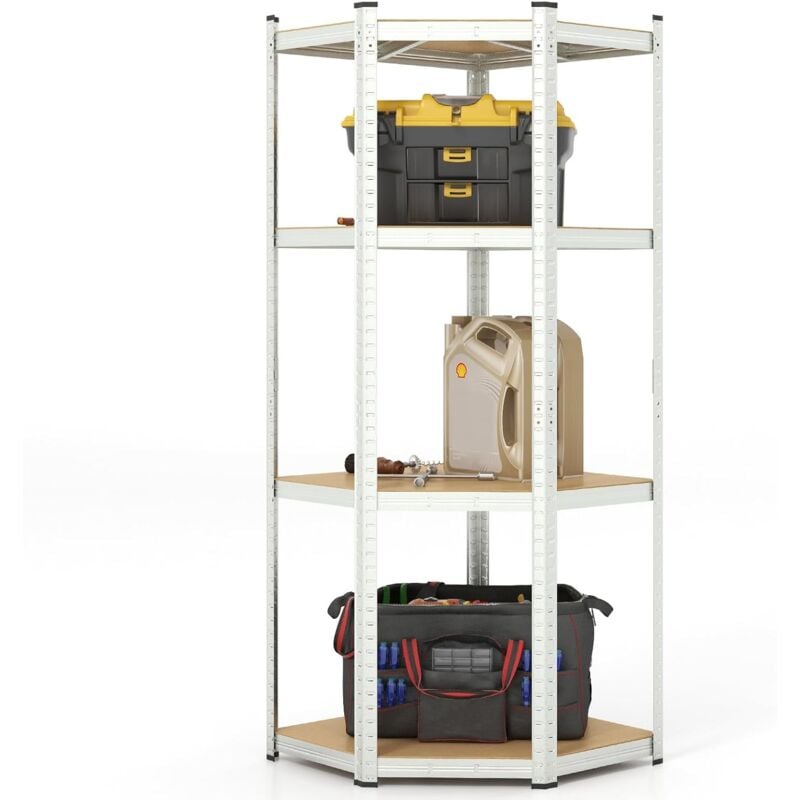 Goplus - tagère d'angle à 4 Niveaux, Support de Rangement en Métal, Capacité 720Kg, Kits Anti-basculement, Tablettes Réglables, pour Entrepôt,
