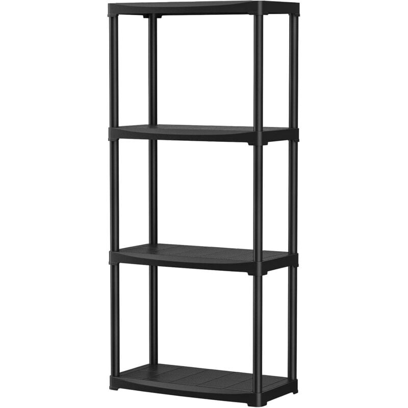 Tagère de Rangement à 4 Niveaux 60X30X133CM,en Plastique avec 4 Tablettes, Bibliothèque pour Entrepôt,Salon,Noir - Goplus