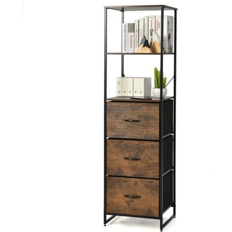 GOPLUS Etagere de Rangement a 6 Niveaux, Bibliotheque avec Tiroirs Non Tisses a 3 Niveaux et Etagere Ouverte a 3 Niveaux, Cadre en Metal pour Vetements, Livres et Decorations pour Salon et Chambre