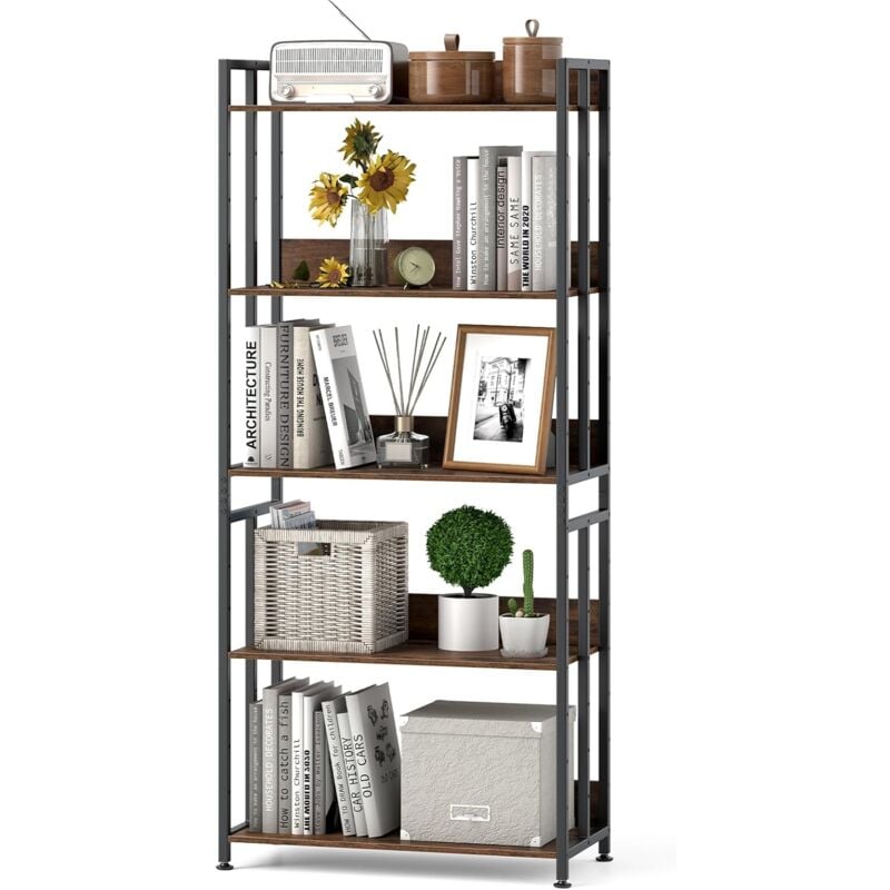 Goplus - Etagère de Rangement Convertible à 5 Niveaux-H.157CM avec Etagères Inclinables,Cadre en Métal et Kits Anti-Basculement