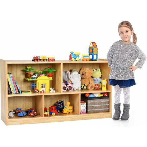 GOPLUS Etagere de Rangement Enfant avec 5 Bacs Cubes Ouverts, Bibliotheque Commode pour Livres et Jouets Meuble de Rangement, pour Salon/Chambre d’Enfant,111x30x61,5CM (Naturel)