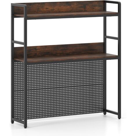 GOPLUS Etagere de Rangement pour Ordinateur, 94 x 27 x 103 CM, Bibliotheque Étagère Bureau 2 Niveaux, Panneau en Treillis Métallique, 2 Kit Anti-basculement, Garde-Corps Sécurité, Idéal pour Bureau