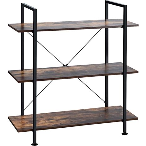 GOPLUS Étagère de Rangement Style Industrielle à 3 Niveaux avec Cadre en Métal, Dispositif Anti-basculement, Bibliothèque Polyvalent sur Pied, Organisateur de Rangement pour Salon/Chambre/Cuisine