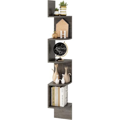 GOPLUS Etagere Murale à 5 Niveaux, 20 x 20 x 126 CM, Etagere Angle Murale Flottante, Organisateur de Rangement, Gain de Place, Moderne, Charge 50KG, Idéal pour Salon, Chambre, Bureau (Gris)