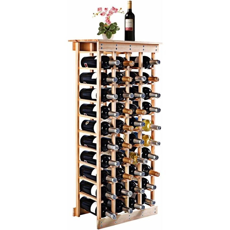 Goplus - Etagere a Bouteille avec 10 Etages et 40 Emplacements pour Bouteilles, Materiaux en Pin Massif, Stockage a l'Horizontal, Meuble de