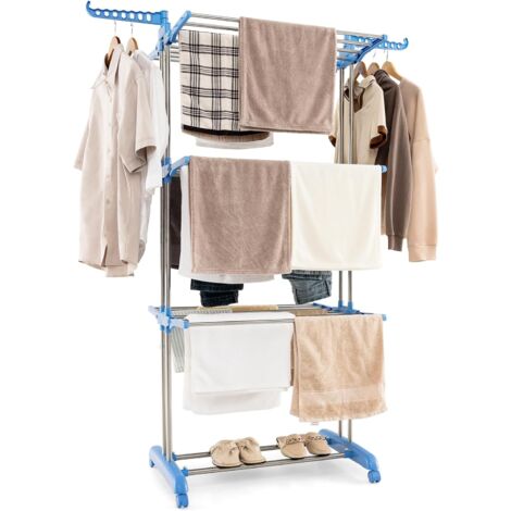 GOPLUS Étendoir à Linge Pliable à 4 Niveaux avec Ailes Latérales Rotatives et Etagères Pliables-Séchoir avec Roues Verrouillables