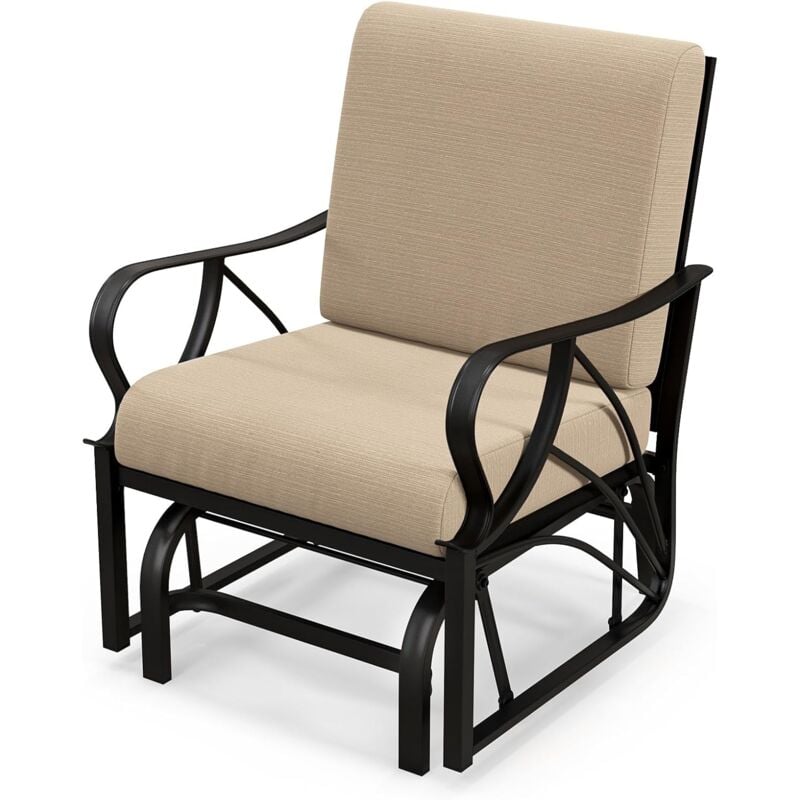 GOPLUS Fauteuil à Bascule de Patio avec Coussins d'Assise et de Dossier-Accoudoirs Stables-Structure Métallique 66,5 x 73 x 89 cm