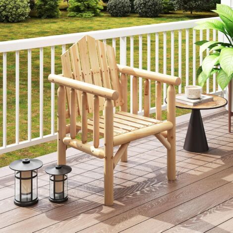 GOPLUS Fauteuil Adirondack en Bois, Chaise Adirondack Jardin Exterieur avec Accoudoirs et Dossier Haut Incliné, Charge 150 KG, pour Balcon, Patio, Arrière-Cour, 66 x 62,5 x 98 CM (Naturel)