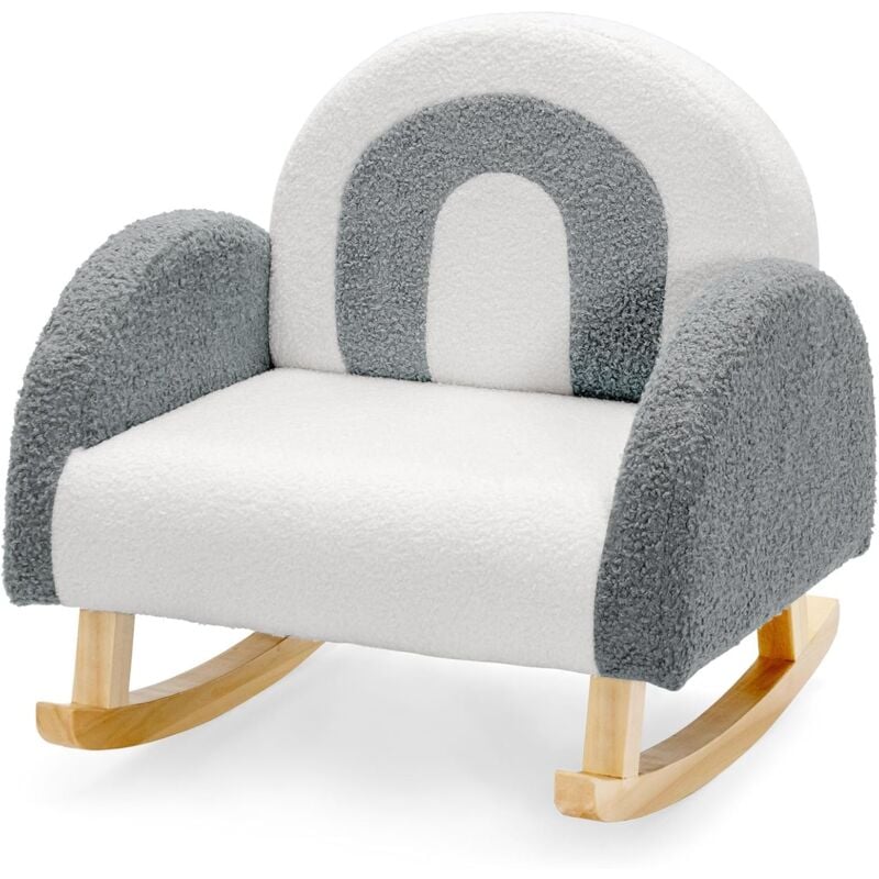 Fauteuil à Bascule pour Enfants avec Pieds en Bois&Coussinets Antidérapants,avec Accoudoirs en Velours,Gris - Goplus