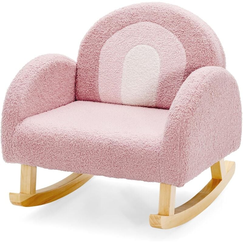 Fauteuil à Bascule pour Enfants avec Pieds en Bois&Coussinets Antidérapants,avec Accoudoirs en Velours,Rose - Goplus